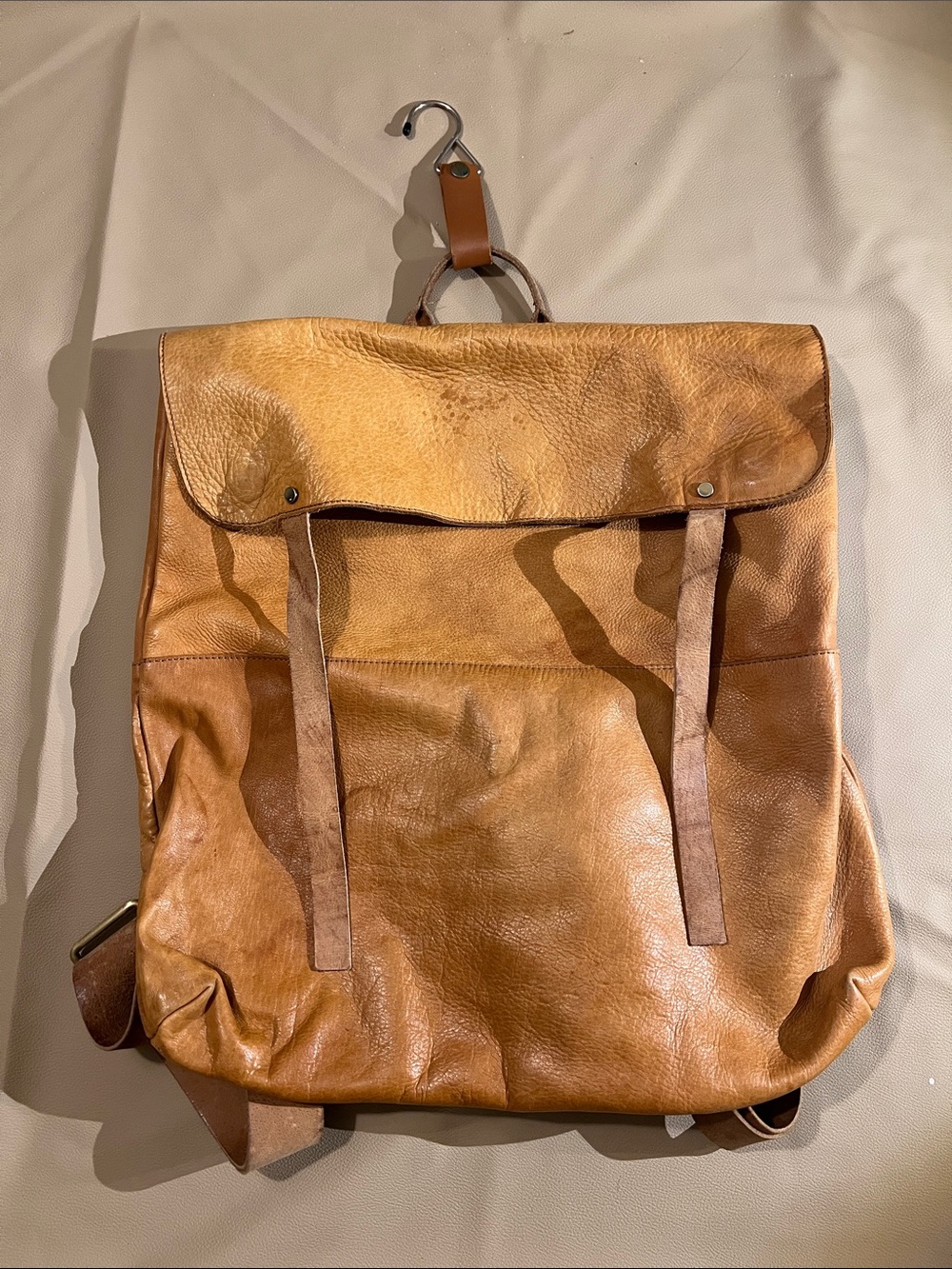 Leather Backpack Tan Free People Distressed Vintage Cognac Soft Laptop Bag Flap
